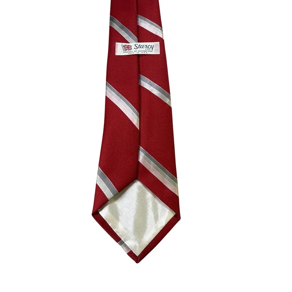 Starcy Ltd Mens Red Striped Necktie Silver‎ Grey Diagonal Stripe Made in USA